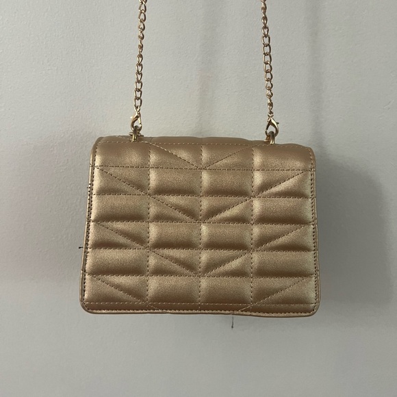 Gold Quilted Crossbody Bag with Pearl Accent - Picture 3 of 6